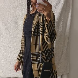 Medium Black And Tan Plaid Open Cardigan